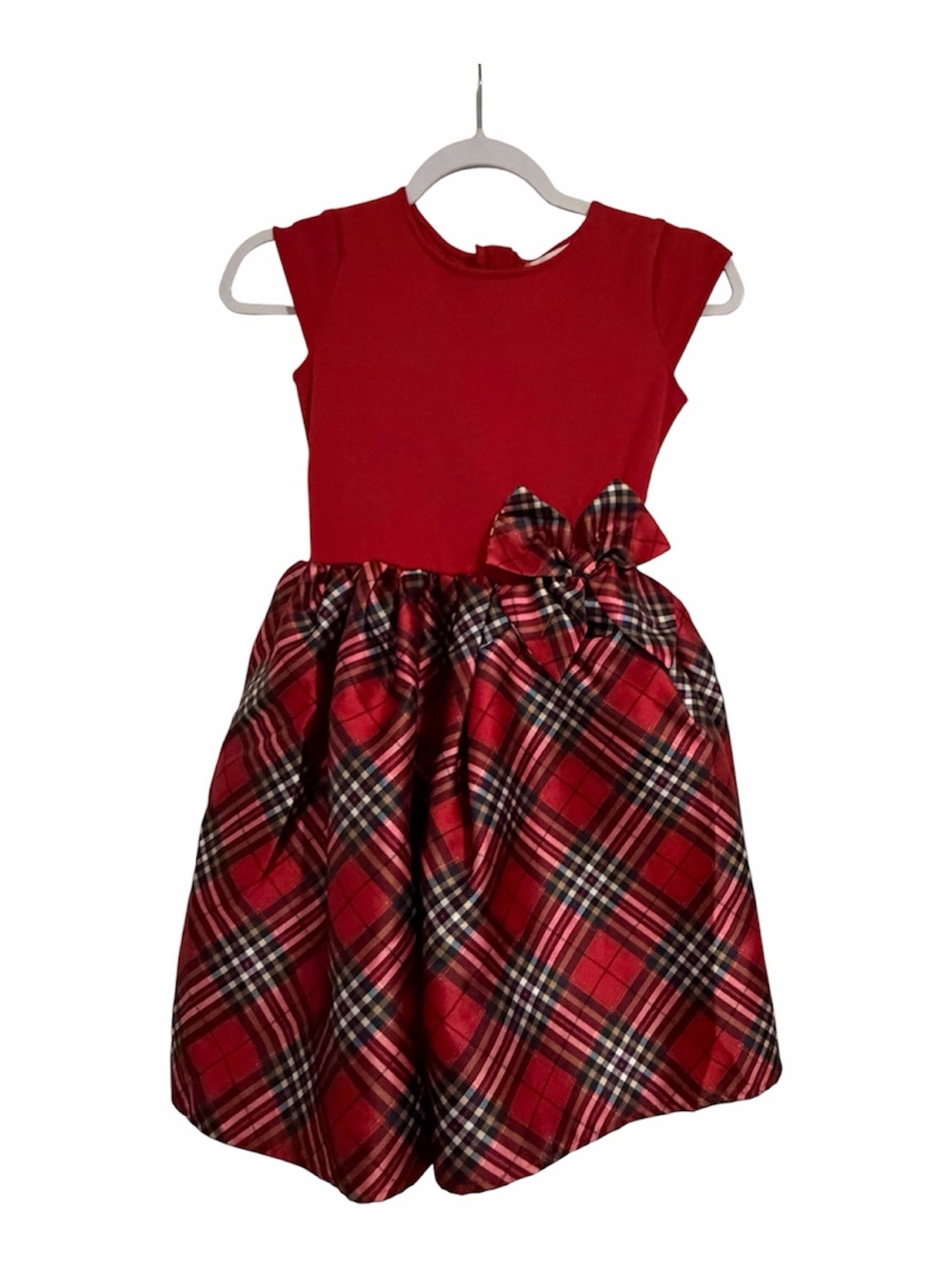 H&M Red Plaid Bow holiday Dress  for girls size 8/10